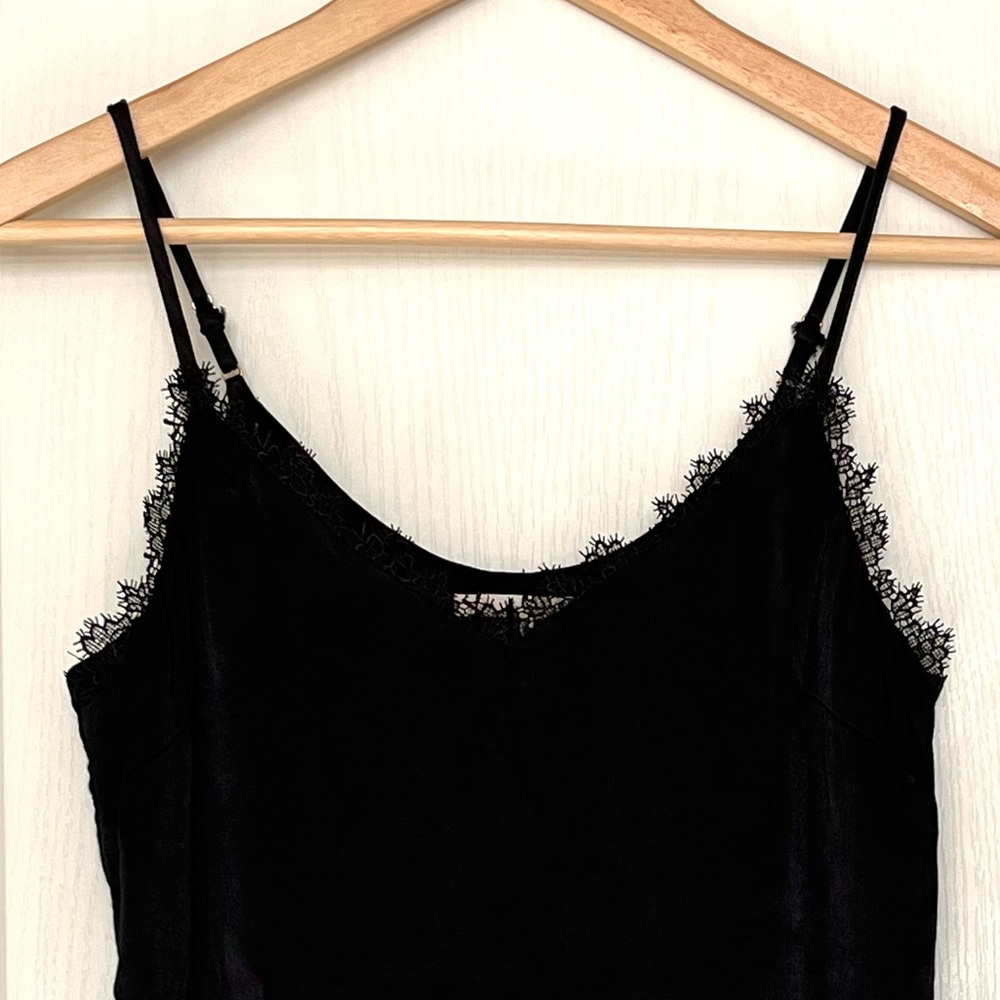 Floreat by Anthropologie Black Lace Trim Cami Silky Slip Whimsigoth Feminine, XS - Picture 5 of 14